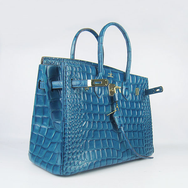 High Quality Fake Hermes Birkin 35CM Max Crocodile Veins Leather Bag Blue 6089 - Click Image to Close